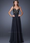 Picture of: Lace Prom Dress with V Back and Iridescent Jewels in Black, Style: 19932, Detail Picture 1