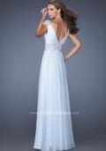 Picture of: Pleated Chiffon V Neck Gown with Beaded Cap Sleeves in Blue, Style: 19936, Back Picture