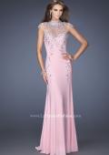 Picture of: Fitted Jersey Prom Dress with Cap Sleeves and Jewels in Pink, Style: 19942, Main Picture