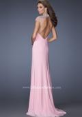 Picture of: Fitted Jersey Prom Dress with Cap Sleeves and Jewels in Pink, Style: 19942, Back Picture