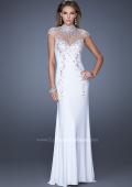 Picture of: Fitted Jersey Prom Dress with Cap Sleeves and Jewels in White, Style: 19942, Detail Picture 2