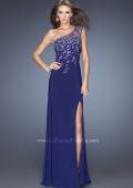 Picture of: One Shoulder Jersey Prom Dress with Side Leg Slit in Blue, Style: 19945, Detail Picture 1