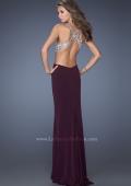 Picture of: Plunging V Neck Jersey Dress with Side Cut Outs and Beads in Purple, Style: 19951, Back Picture
