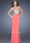 Picture of: Plunging V Neck Jersey Dress with Side Cut Outs and Beads in Pink, Style: 19951, Detail Picture 1