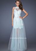 Picture of: High Neck Prom Dress with Floral and Jeweled Appliques in Blue, Style: 19970, Detail Picture 1