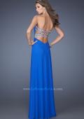 Picture of: Net Jersey Dress with Pleated Bodice and Open Back in Blue, Style: 19975, Detail Picture 1