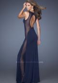 Picture of: Fitted Jersey Prom Dress with Sheer Polka Dot Net in Blue, Style: 19982, Back Picture