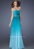 Picture of: Ombre Chiffon Dress with Jeweled Belt and Open Back in Blue, Style: 19989, Detail Picture 2