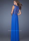Picture of: Long Prom Dress with Front and Back Lace Detailing in Blue, Style: 19993, Back Picture