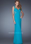 Picture of: Long Prom Dress with Front and Back Lace Detailing in Blue, Style: 19993, Detail Picture 1