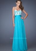Picture of: Strapless Chiffon Gown with Multi Colored Lace Bodice in Blue, Style: 20001, Main Picture