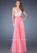 Picture of: Strapless Chiffon Gown with Multi Colored Lace Bodice in Pink, Style: 20001, Detail Picture 2