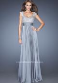 Picture of: Long Prom Gown with Pearl and Stone Encrusted Bodice in Silver, Style: 20003, Detail Picture 2