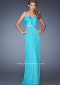 Picture of: Strapless Net Jersey Dress with Iridescent Belt in Blue, Style: 20009, Detail Picture 1