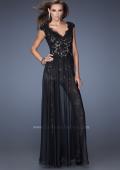 Picture of: Lace Romper with Sheer Chiffon Skirt Overlay in Black, Style: 20010, Main Picture