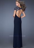 Picture of: Fitted Jersey Prom Dress with Side Leg Slit and V Neck in Blue, Style: 20011, Back Picture