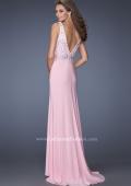 Picture of: V Neck Front and Back Long Prom Dress with Jewels in Pink, Style: 20020, Back Picture