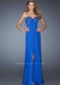 Picture of: Strapless Chiffon Prom Gown with Criss Cross Back in Blue, Style: 20023, Detail Picture 2