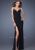 Picture of: Long Fitted Jersey Gown and Cap Sleeves and Slit in Nude, Style: 20025, Detail Picture 7
