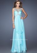 Picture of: Chiffon Prom Gown with Tiered Gathered Skirt and Belt in Blue, Style: 20026, Main Picture
