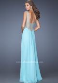 Picture of: Chiffon Prom Gown with Tiered Gathered Skirt and Belt in Blue, Style: 20026, Back Picture