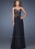 Picture of: Drop Waist Chiffon Prom Dress with Stone Adorned Lace in Black, Style: 20031, Main Picture