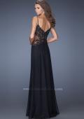 Picture of: Drop Waist Chiffon Prom Dress with Stone Adorned Lace in Black, Style: 20031, Back Picture