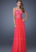 Picture of: Drop Waist Chiffon Prom Dress with Stone Adorned Lace in Pink, Style: 20031, Detail Picture 3