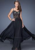 Picture of: Drop Waist Chiffon Prom Dress with Stone Adorned Lace in Black, Style: 20031, Detail Picture 4