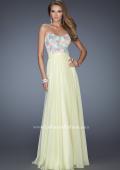 Picture of: Strapless Prom Gown with Lace Bodice and Chiffon Skirt in Yellow, Style: 20036, Detail Picture 2