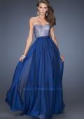 Picture of: Long Chiffon Prom Dress with Satin Bow Belt in Blue, Style: 20041, Main Picture