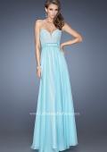 Picture of: Long Strapless Dress with Jeweled Lace and Bow Belt in Blue, Style: 20046, Detail Picture 2