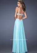 Picture of: Chiffon Prom Gown with Lace, Jewels, and Cut Outs in Blue, Style: 20059, Back Picture