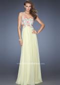Picture of: Chiffon Prom Gown with Lace, Jewels, and Cut Outs in Yellow, Style: 20059, Detail Picture 1