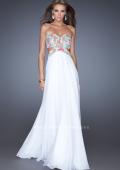 Picture of: Chiffon Prom Gown with Lace, Jewels, and Cut Outs in White, Style: 20059, Detail Picture 4