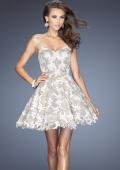 Picture of: Short A-line Cocktail Dress with Lace and a Full Skirt in Silver, Style: 20063, Main Picture