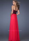 Picture of: Long Chiffon Prom Dress with Belt and Sweetheart Neck in Pink, Style: 20068, Back Picture