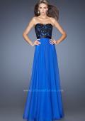 Picture of: Long Chiffon Prom Dress with Belt and Sweetheart Neck in Blue, Style: 20068, Detail Picture 1