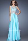 Picture of: Chiffon Prom Dress with Boat Neck and Cap Sleeves in Blue, Style: 20074, Main Picture