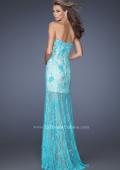 Picture of: Lace Prom Gown with Jewels and Sweetheart Neckline in Blue, Style: 20075, Back Picture