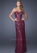 Picture of: Strapless Column Prom Dress with Lace Detail and Belt in Red, Style: 20107, Detail Picture 2