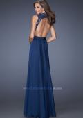 Picture of: V Neck Prom Dress with Gathered Skirt and Illusion Sleeves in Blue, Style: 20109, Back Picture