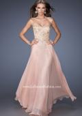 Picture of: Long Strapless Chiffon Prom Dress with Gold Jeweled Lace in Pink, Style: 20114, Main Picture