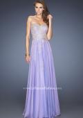Picture of: Long Strapless Chiffon Prom Dress with Gold Jeweled Lace in Purple, Style: 20114, Detail Picture 2
