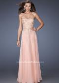 Picture of: Long Strapless Chiffon Prom Dress with Gold Jeweled Lace in Pink, Style: 20114, Detail Picture 3