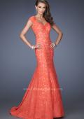 Picture of: Cap Sleeve Lace Mermaid Dress with Open Back in Orange, Style: 20117, Main Picture
