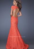 Picture of: Cap Sleeve Lace Mermaid Dress with Open Back in Orange, Style: 20117, Back Picture