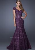 Picture of: Cap Sleeve Lace Mermaid Dress with Open Back in Purple, Style: 20117, Detail Picture 4