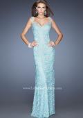 Picture of: Long Lace Column Gown with Vintage Inspired Beading in Blue, Style: 20121, Main Picture