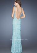 Picture of: Long Lace Column Gown with Vintage Inspired Beading in Blue, Style: 20121, Back Picture